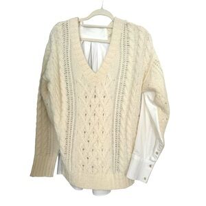 NWT NAADAM Cream Cable knit Cashmere/white blouse combo. Size Small